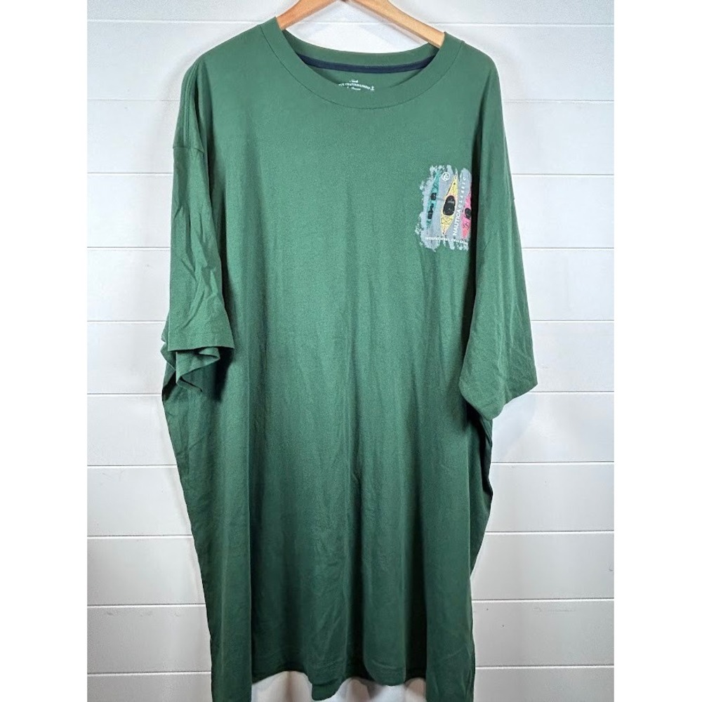 Nautica Mens 3XLT Green Kayak Graphic Print Short Sleeve Cotton T Shirt‎